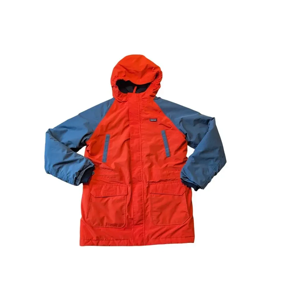 Lands' End Boys L 14-16 Orange Blue Hooded Winter Jacket Squall Parka Coat